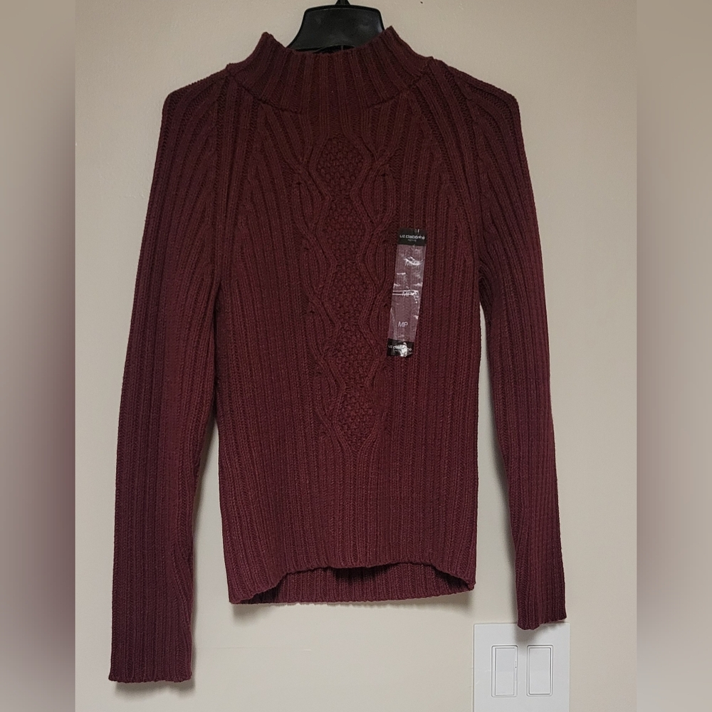 NWT Liz Claiborne Womens Medium Maroon Red Mock Turtleneck Long Sleeve Sweater